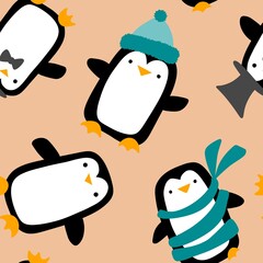 Christmas animals seamless penguin pattern for wrapping paper and fabrics and linens and kids clothes print