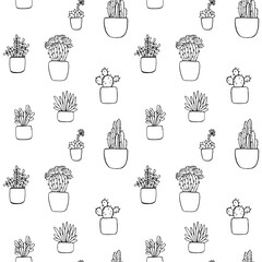 cacti and succulents linear black and white vector image for coloring