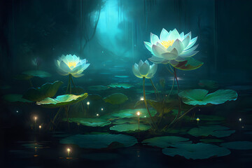 lotus flowers with shimmering light