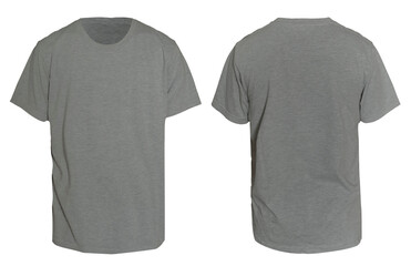 Blank shirt mock up template, front and back view,  plain grey t-shirt isolated on white. Tee...