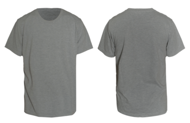 Blank shirt mock up template, front and back view,  plain grey t-shirt isolated on white. Tee design mockup presentation for print
