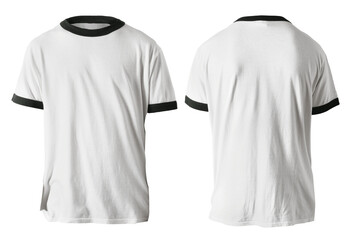 Blank shirt mock up template, front and back view,  plain ringer white t-shirt isolated on black....
