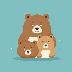 Obraz premium The bear hugs the little cubs. Festive theme, Concept: Poster for a children's room. Baby print for nursery. The design can be used for fashion t-shirt, greeting card. illustration, Generative ai