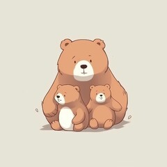 Obraz premium The bear hugs the little cubs. Festive theme, Concept: Poster for a children's room. Baby print for nursery. The design can be used for fashion t-shirt, greeting card. illustration, Generative ai