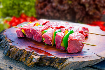 delicious raw meat skewer, beef