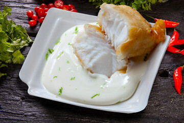 Fish with white sauce