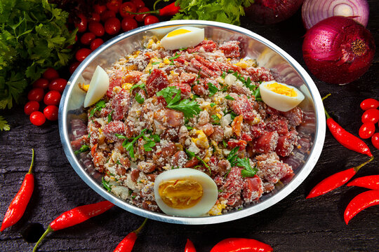 Beans with pork, called tropeiro beans, typical Brazilian food, state of Minas Gerais..R..