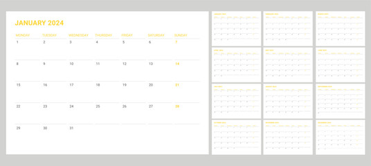 set calendar 2024 with simple and modern design - obrazy, fototapety, plakaty