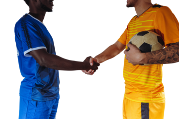 Isolated scene of soccer players handshake before the football match