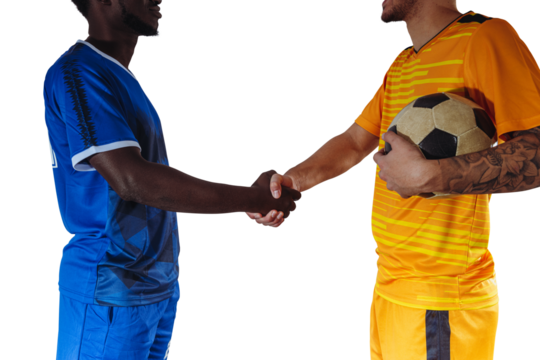 Isolated scene of soccer players handshake before the football match