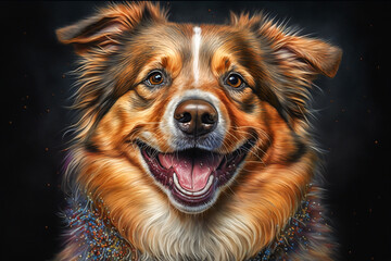 Portrait of a cute smiling dog. Mixed breeds, realistic, smile funny animal concept image. Made with Generative AI