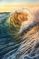 Waves on the beach. AI generated art illustration.