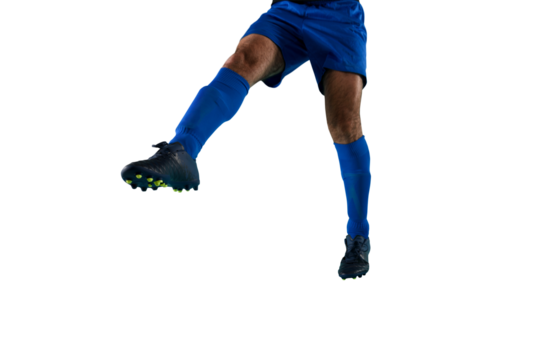 Isolated football  player plays with soccerball in a match