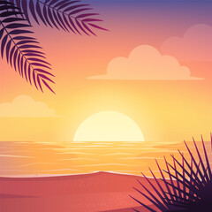 Fototapeta na wymiar Seascape romantic view at sunset