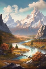 Fototapeta premium Landscape in the sun. AI generated art illustration.