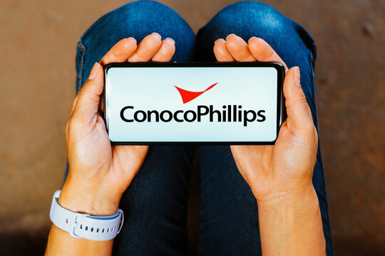 June 7, 2023, Brazil. In this photo illustration, the ConocoPhilips logo is displayed on a smartphone screen.