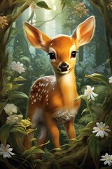 White tailed deer in the forest. AI generated art illustration.
