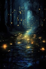 Landscape with trees. AI generated art illustration.
