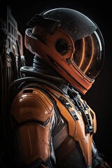 Knight helmet on the wall. AI generated art illustration.