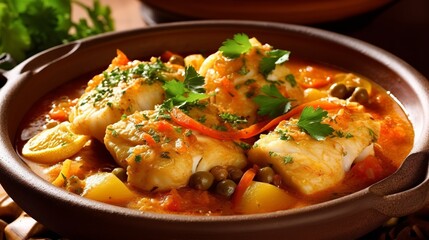 Fototapeta premium Oceanic Symphony: Moroccan Fish Tagine