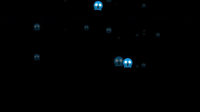 Scream emojis alpha channel video. Scared blue face floating upwards. Emoticons flying, 4k looped video. Funny social or digital media icon footage, isolated background.