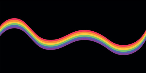 PRIDE month flag wave for festival parades, parties, and social events. Colorful rainbow flag on dark background. Vector illustration.