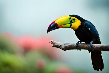 Toucan bird sitting on the branch at river
