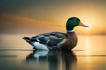 Ducks floating in the water with landscapes