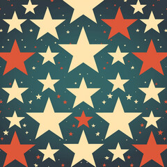 Fototapeta premium Vintage Retro 4th of July Digital Paper for Scrapbook or Background - Patriotic American Star Theme in Red, White, and Blue - Grunge Texture - Generative AI