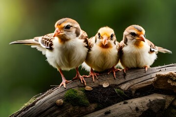 sparrows chicks seeking for food