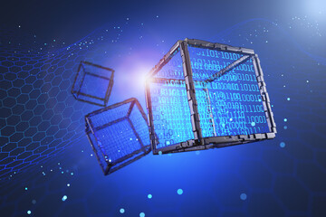 Blockchain technology concept. quantum computer. Big data. Neural networks. 3d rendering.