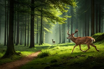 Deer running in the forest