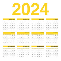 Calendar 2024 annual simple design printable