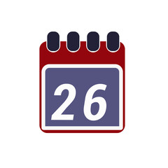 Page of calendar displaying day 26. Illustration
