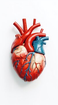 Human heart model with veins and vessels on white background. 3d illustration.