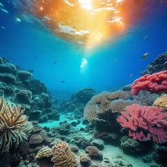 Fototapeta na wymiar Enchanting Depths: Exploring the Vibrant Coral Wonderland Generated Ai