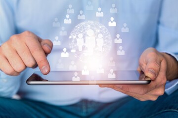 Business person use tablet computer, headhunting concept.