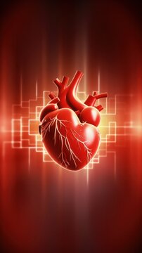 Human heart on red digital background. egk toned image double exposure, generative ai