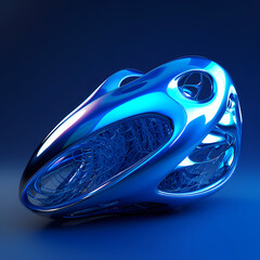3D Futuristic Glossy Abstract Blue Shape. Generative AI