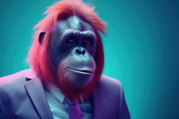 Anthropomorphic orangutang dressed in a suit like a businessman. Business Concept. AI generated, human enhanced