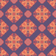 Decorative Asian Folk Seamless Pattern. Ornament of Asian Nomads: Kyrgyz, Kazakhs, Bashkirs, Tatars, Yakut, Mongols. Ethnic Vector Illustration for Paper Products, Textiles.
