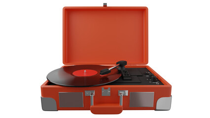 Red case vinyl record player with disk isolated on transparent and white background. Music concept. 3D render © Artem