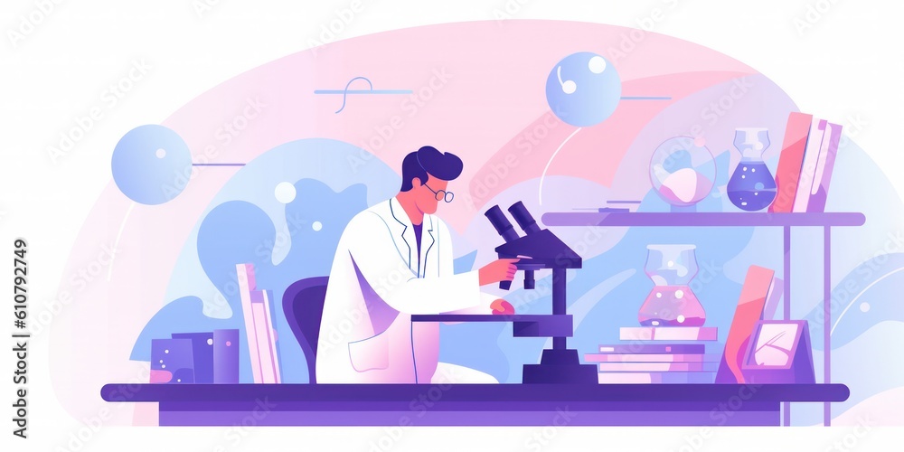 Poster Scientist working with microscope in laboratory.biotechnology
