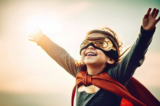 A young boy dressed as a super hero created with Generative AI technology