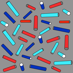 Vector image of multi-colored cylinders in space. Seamless pattern.