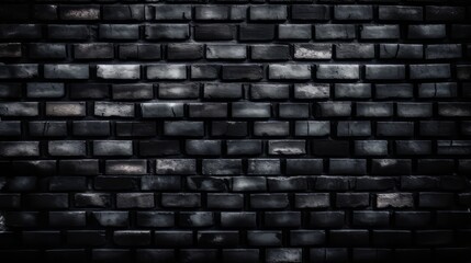 Abstract Black brick wall texture for pattern background. wide panorama picture. Created with Generative AI technology.