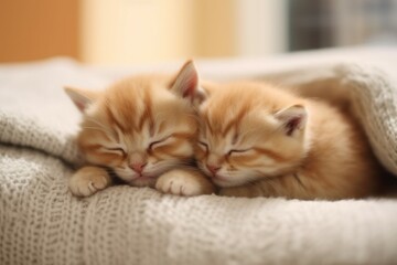 Cute kittens are fast asleep. AI generated, human enhanced