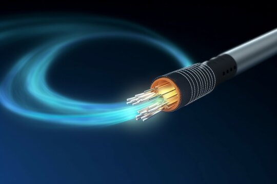 Broken fiber optic underwater internet cable. AI generated, human enhanced
