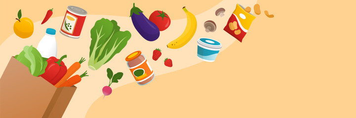 Shopping bag and fresh groceries