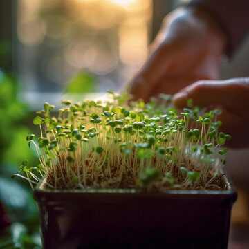 Microgreens growing in a pot